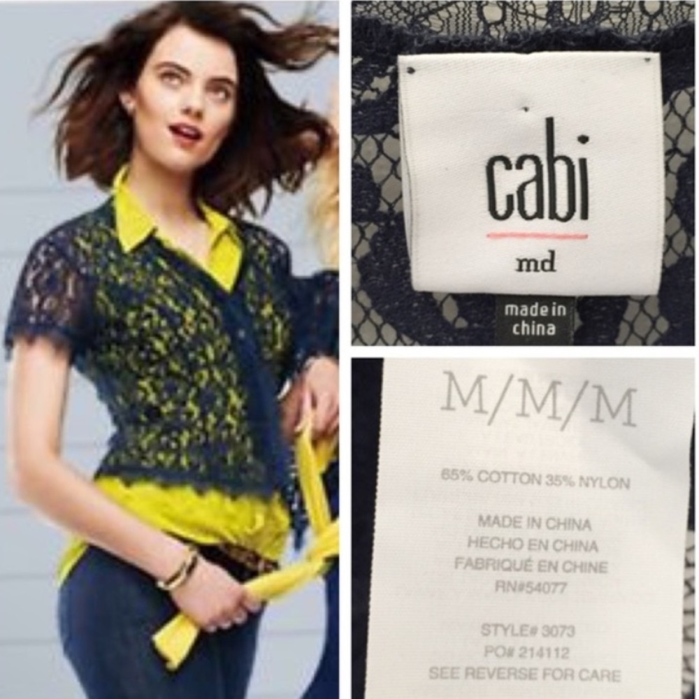 CAbi London Calling Lace Button Up Blouse #3073 Navy M NWT